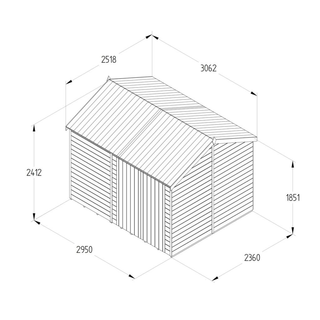 Timberdale 10×8 Reverse Apex Shed No Window – Double Door 5013053195901 2